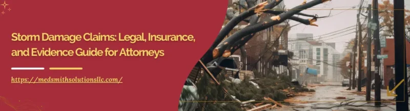 Street littered with broken tree branches and debris after a storm, illustrating storm damage claims for legal and insurance contexts.