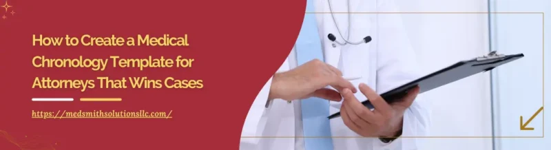 Doctor in white coat holding a clipboard, illustrating medical chronology template for legal case preparation.